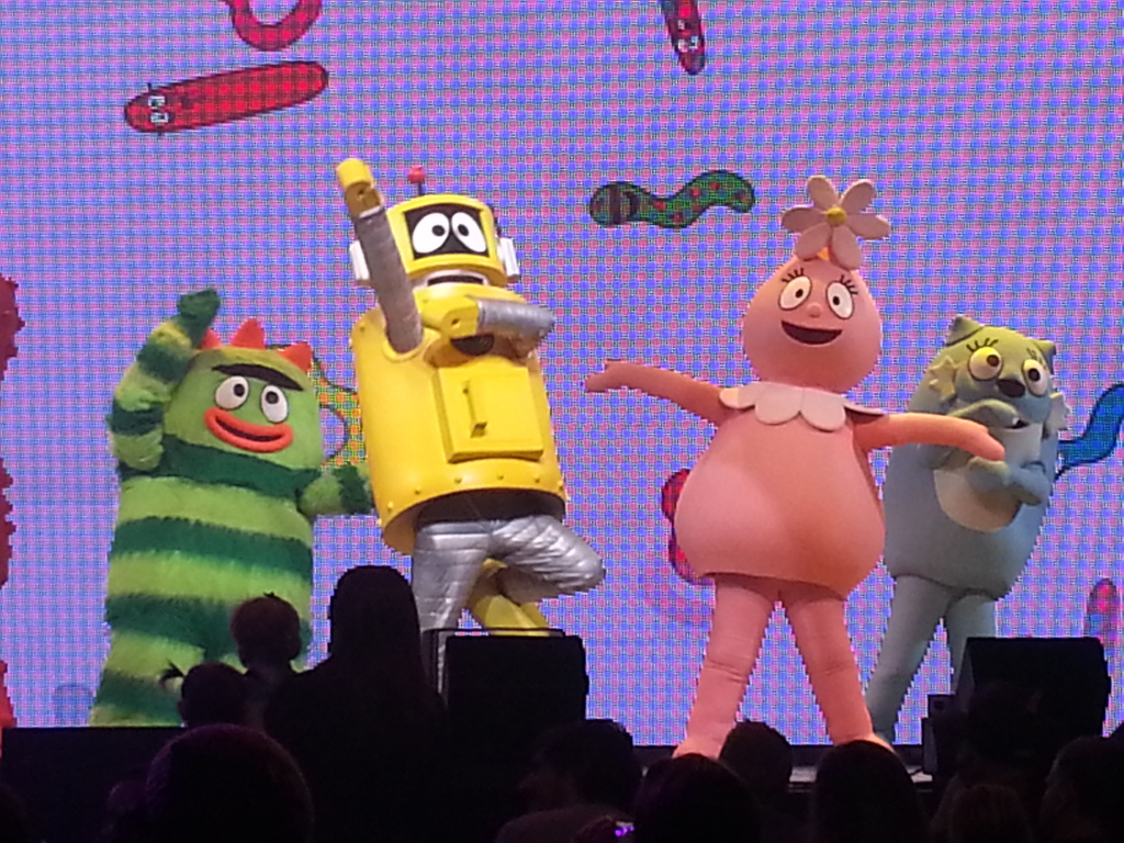 Muno, left, and Plex perform onstage at Yo Gabba Gabba! Live!: Get The  Sillies Out! 50+ city tour kick-off performance on Thanksgiving weekend at  Nokia Theatre L.A. Live on Friday Nov. 23